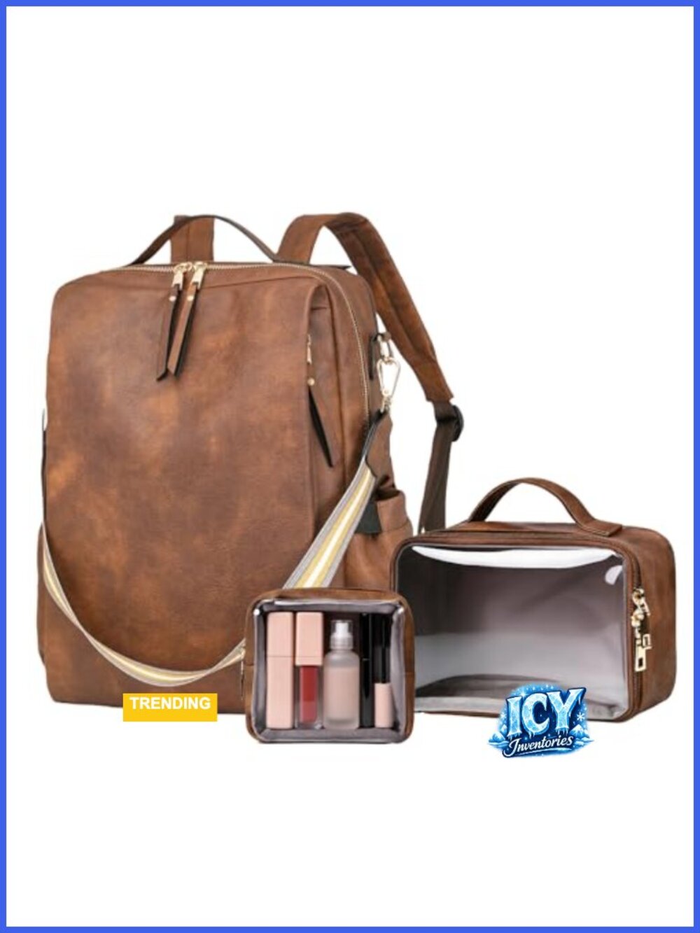Faux Leather Laptop Backpack for Women, 15.6 Inch Travel Computer Bag